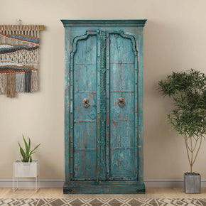 Blue Distressed Finished Farmhouse Tall Bedroom Armoire