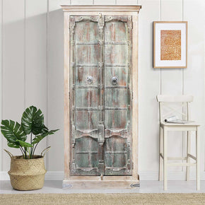 Off White Distressed Finished 84 Inches Tall Armoire Cabinet