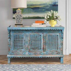 Distressed Blue Antique Hope Chest Large Cabinet