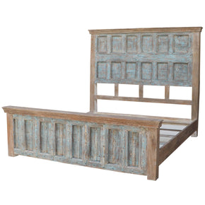 Antique Door Repurposed Distressed Blue Finished Farmhouse Style Kind Size Bed