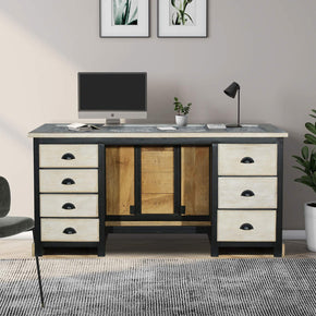 Two Tone Industrial Executive Desk With 7 Drawers