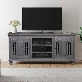Distressed Ash Gray Finish Media Console With Grill Accents