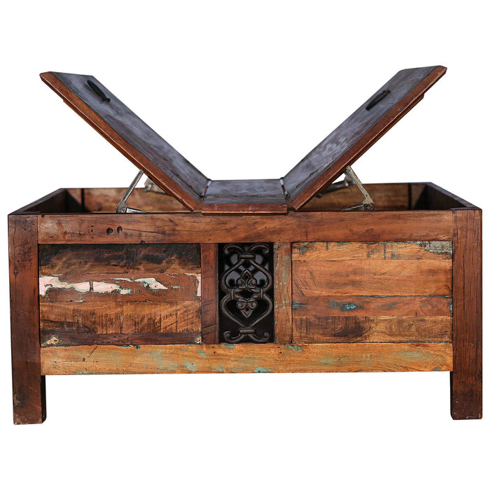 Rustic Reclaimed Wood Coffee Table Storage Trunk