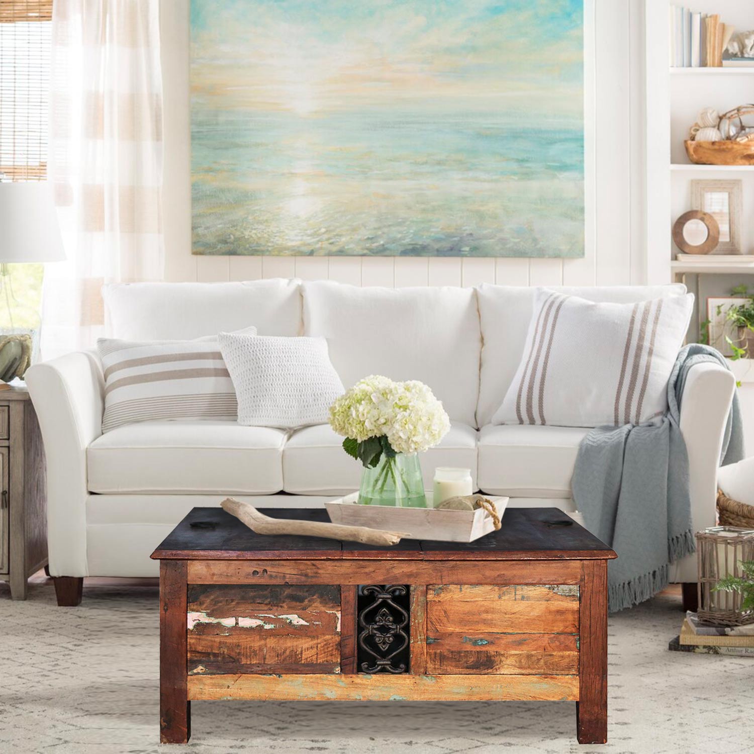 Reclaimed Wood Storage Trunk 40 Square Coffee Table