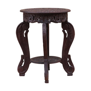 Transitional Style Lattice Carved 24" Tall Round End Table