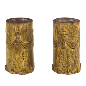 Vintage Carved Wooden Pillar Candle Holder