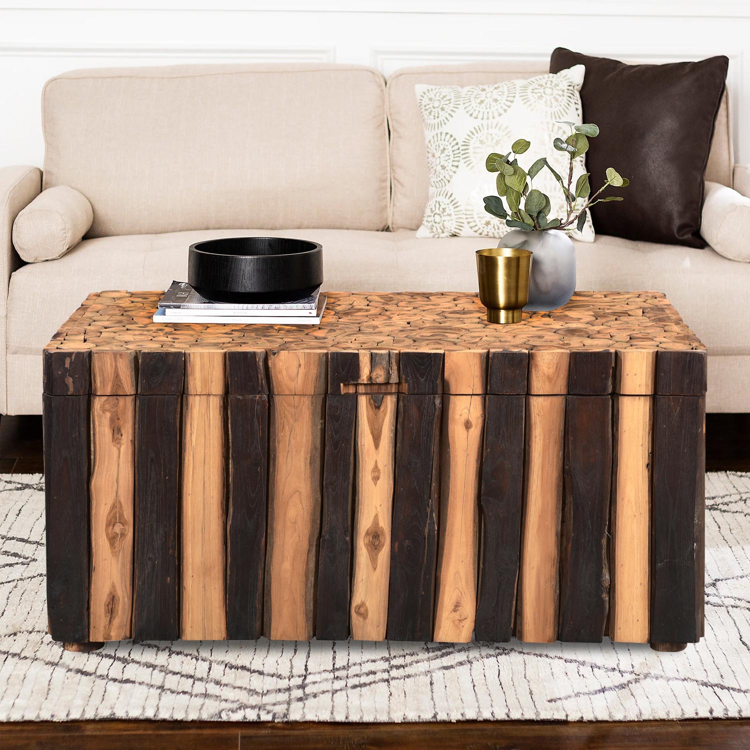 Rustic Reclaimed Wood Coffee Table Storage Trunk