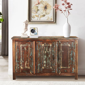 Farmhouse Style Reclaimed Wood 56" Long Distressed Painted Sideboard
