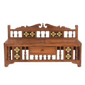 Vintage Teak Wood 34" Long Wall Display Shelf With Drawer