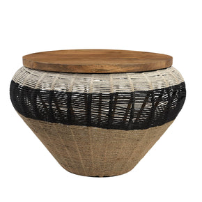 Farmhouse Style Woven Rope And Wood 30" Round Coffee Table