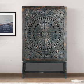 Transitional Style Carved Solid Wood Armoire On Metal Stand