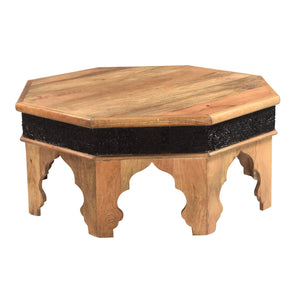 Moorish Style Solid Wood Hexagon Small Coffee Table With Carved Border