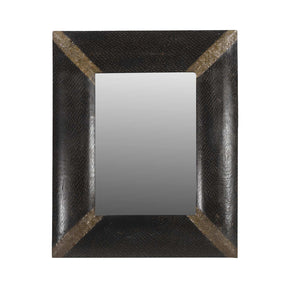 Transitional Solid Wood Vanity Mirror With Brass Foil Accent Corners