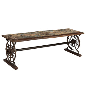 Antique Wheels Repurposed Rustic 64" Long Outdoor Bench