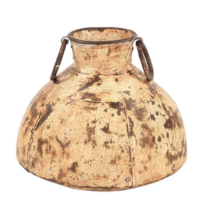 Rustic Vintage Large Metal Matka Vase With Ring Handles