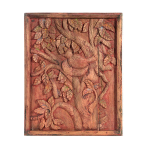 Vintage Carved Tree Of Life With Birds Wooden Wall Panel