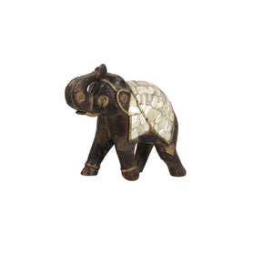 Vintage Wooden Elephant Statue With Bone Overlay