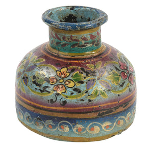 Vintage Metal Round Matka Vase Artistically Hand Painted