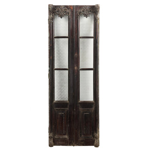 Vintage Carved Colonial Door With Textured Glass Wall Décor