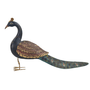 Artistically Hand Painted Wooden 47" Long Peacock Statue