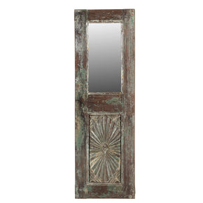 Distressed Farmhouse Style Carved Wall Panel With Mirror