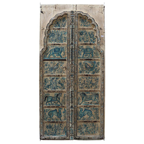 Arched Antique Door With Elephant Hand Painting