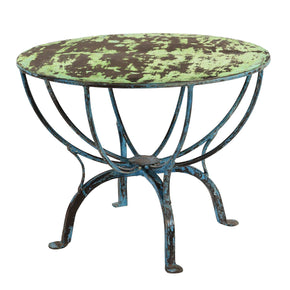Vintage Distressed Painted Round Iron Base End Table