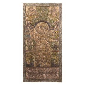 Unique 72" Tall Hand Carved Hand Painted Wooden Ganesha Wall Panel