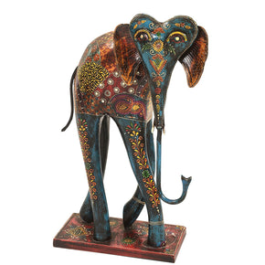 Unique Wooden Hand Painted 16" Tall Elephant Figurine
