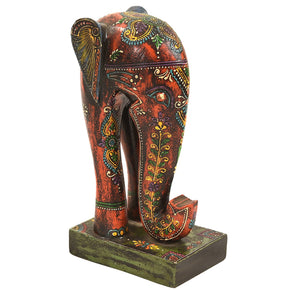 Unusual Wooden Artistically Painted Elephant Statue