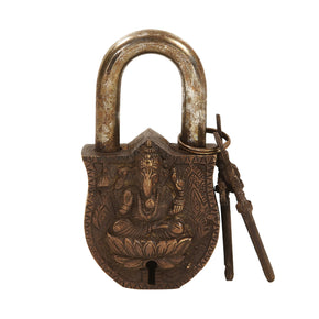 Vintage Brass Ganesha Padlock With Keys