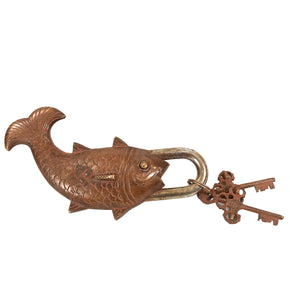 Unusual Vintage Brass Fish Padlock With Keys