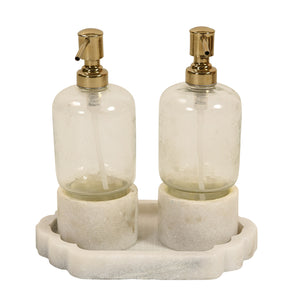 Modern Marble And Glass Dispensers With Tray - Set of 3