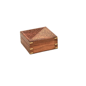Elegant Carved And Brass Inlaid Wooden Box