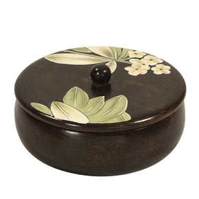 Artistically Painted Wooden Round Box With Lid