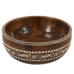 Modern Artistically Painted Wooden Round Friut Bowl - Dark