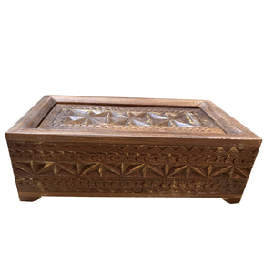 Unique Hand Carved Wooden Divided Compartments Jewelry Box